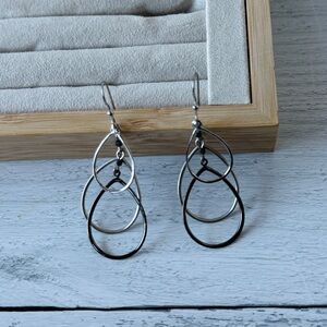 Elegant Silver and Gray/Black Teardrop Earrings